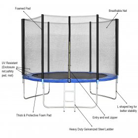 Gymax 10 FT Trampoline Combo Bounce Jump Safety Enclosure Net W/Spring Pad Ladder
