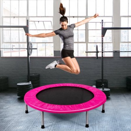 Gymax 38 Folding Mini Trampoline Fitness Rebounder w/ Safety Pad Pink