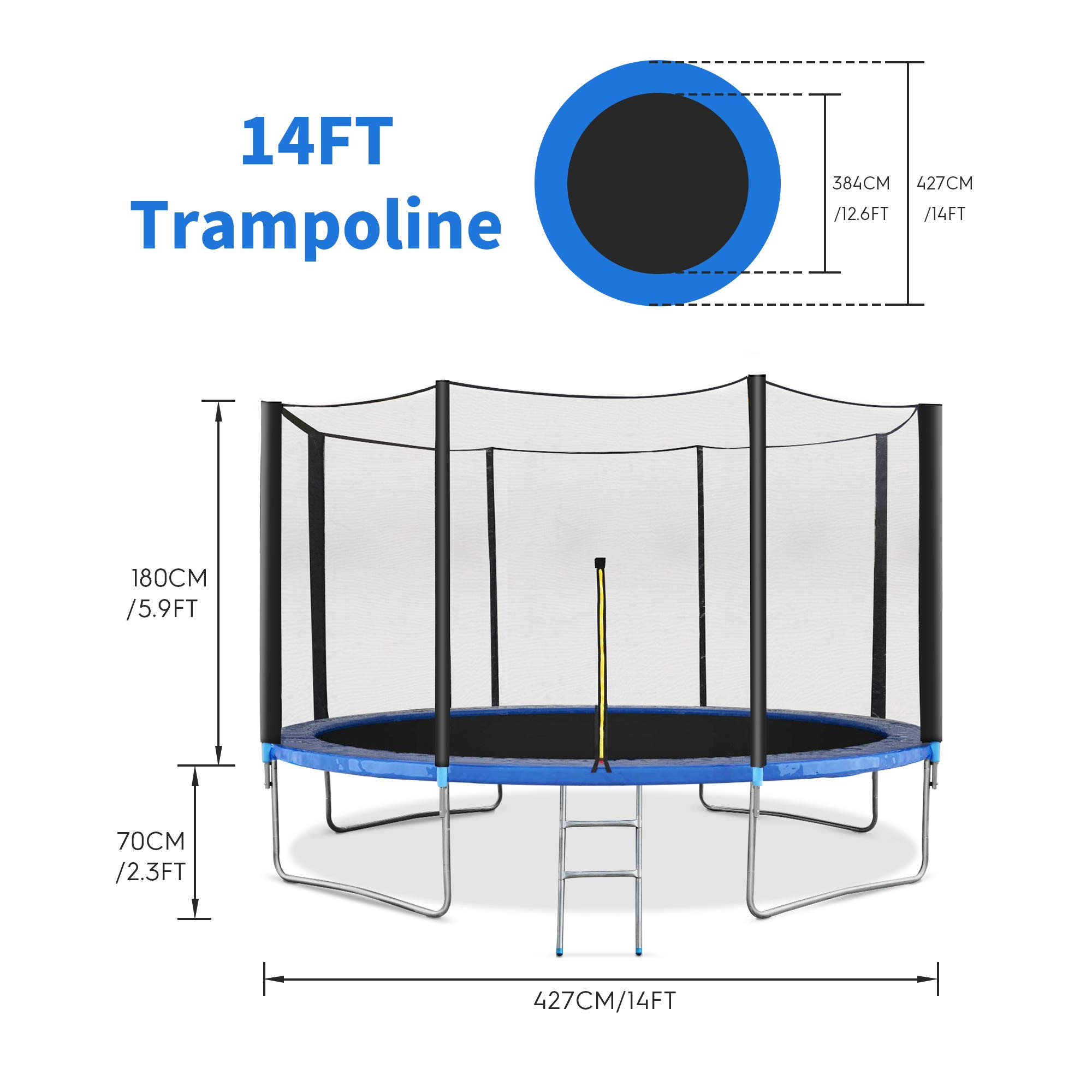 Maxkare 14FT Trampoline with Safety Enclosure, Low Intensity Weight Capacity 450lbs, for Kids Adults Outdoor
